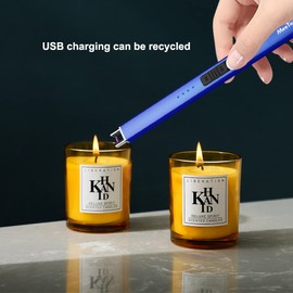 MeeToo Electric Candle Lighter Rechargeable Type-C - Gifts for Wife Men Women Nana, USB Plasma Arc Windproof Lighters for Candle Christmas Camping Kitchen Dark Blue
