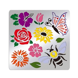 BENECREAT Flower Tulip Matte Metal Stencils, Butterfly Bee Stencil Template for Painting, Wood Burning, Leather Burning, Engraving, Scrapbooking,6.14x6.14 inch