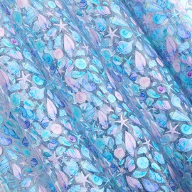 CRASPIRE Shell Pattern Clear TPU Jelly Faux Leather 11.8 x 47.2 inches Ocean Transparent PVC Printed Faux Leather Roll Waterproof for Cosmetic Bag Bows Earrings Making DIY Projects