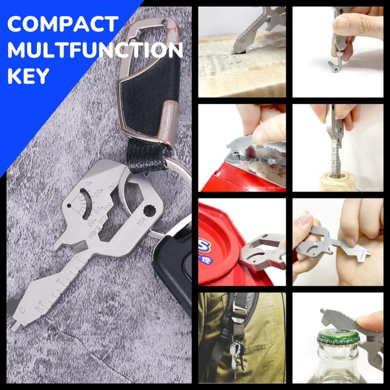 Keychain Multitools,EDC Multitool,20-in-1 Key Shaped Multitool - Compact Stainless Steel