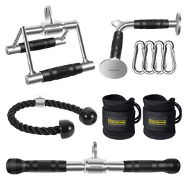 DYNASQUARE Tricep Press Down Cable Machine Attachment, Heavy Duty Solid Steel LAT Pulldown Attachments, Home Gym Accessories, Double D Row Handle, V Bar, Ankle Straps, Tricep Rope, Pull Down Bar