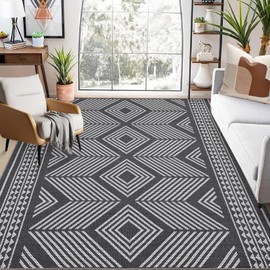 COZYLOOM Area Rug 8x10 Washable Rugs for Living Room Rug Neutral Rug Non-Slip, Ultra Soft Modern Geometric Rug Farmhouse Low Pile Design Printed Carpet for Dining Room Bedroom Office Home Decor Black