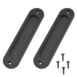 MiJunHD Recessed Sliding Door Pull, 2Pcs Oval Matte Black 180 * 40mm Solid Aluminum Alloy Flat Bottom Handle Finger Pull with Screws for Sliding Barn Door,Closet,Cabinet,Windows