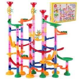 Pack of 133 Marble Run Toy, Multicoloured Marble Run Set, Marble Run Educational Toy, Construction Toy for Children, Girls, Boys, Marble Run from 3 Years (103 Translucent Track Elements + 30 Marbles)