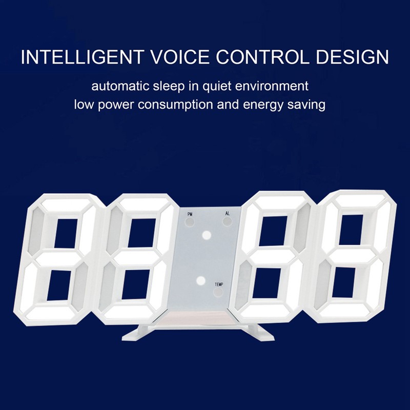 3D LED Digital Clock Time Date Temperature Display Voice Control