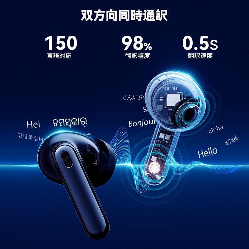 Chamequinho Earphone Translator, Bi-Directional Simultaneous Translation, Offline Compatible, High Precision,