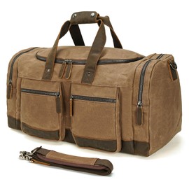 Polare 23” Waxed Canvas Cowhide Leather Waterproof Travel Duffel Bag Trim Luggage Weekender Overnight Carry on Hand Bag