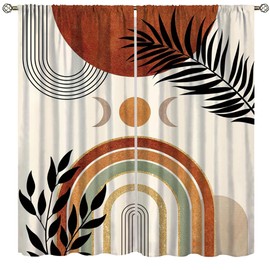 YCness Boho Leaf Curtains, Bohemian Mid Century Palm Tropical Leaf Abstract Modern Minimalism Window Treatments for Living Room Bedroom Kitchen 2 Panel Fabric, 42x45 Inch