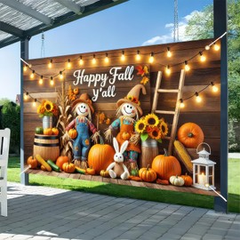 HOMETITUTE Fall Thanksgiving Backdrop Banner 71x43 Inchs Scarecrow Pumpkin Party Decorations Banner Outdoor Yard Banners Fall Thanks Harvest Photograph Party Supplies for Autumn Decor