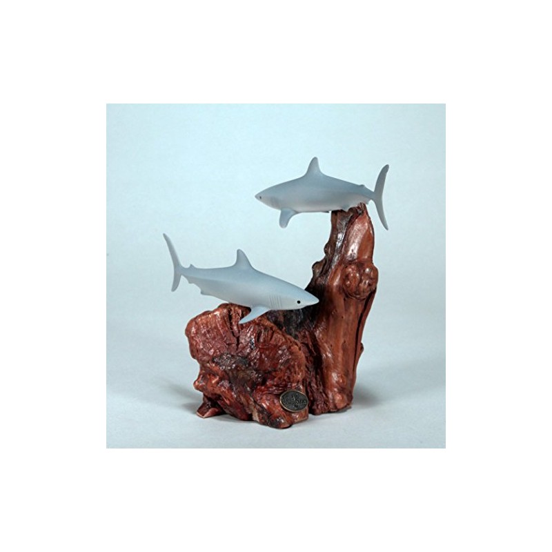 Mako Shark Duo Sculpture by John Perry Airbrushed on Polished