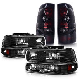 DWVO Headlight Assembly and Taillights Compatible with 1999 2000 2001 2002 Chevy Silverado 1500 2500/01-02 Chevy Silverado 1500HD 2500HD 3500 Headlight Black Housing Taillight Clear