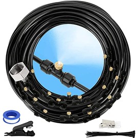GMAULEE Misting Cooling System, DIY 33 FT(10M) Misting Line +10 Brass Mist Nozzles+ a Brass Connector(3/4'') Outdoor Mister System for Patio Waterpark Garden Trampoline Greenhouse