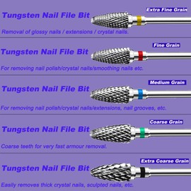 Fantexy Nail Drill Bits Set For Acrylic Nails,3/32 Inch Professional Tungsten Nail File Bits Nail Art Tools,Manicure Pedicure Shapen Remove Tools, Home Salon Use(5pcs）