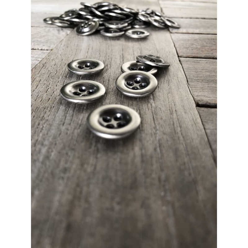 Pack of 6 silver 4 hole buttons, trouser buttons, jeans