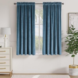 Lazzzy Blue Velvet Blackout Curtain Thermal Insulated Curtain for Bedroom Living Room Darkening Privacy Drapes Noise Reducing Velvet Curtain Rod Pocket 63 Inch Long Curtain (1 Panel) Dark Slate