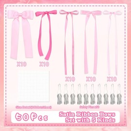 FCQWMTSD 50Pcs Pink Bows for Wall Decor - DIY Bow Photo Backdrop, Ribbon Bow Garland, Party Decorations for Birthday, Baby Shower, Bachelorette, Wedding,Room Bedroom Decor