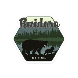 Die Cut Sticker Ruidoso, New Mexico, Black Bear and Cub, Contour Vinyl Sticker 1 to 3 inches (Waterproof Decal for Cars, Water Bottles, Laptops, Coolers), Small