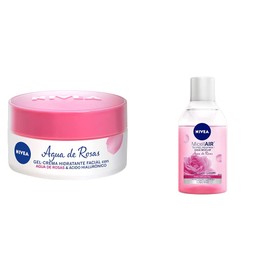 NIVEA Nivea Gel Hidratante Facial Con Agua De Rosas, 50 Ml, color, 50 ml, pack of/paquete de + Agua Micelar Desmaquillante Agua De Rosas,400ml