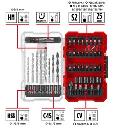 Original Einhell M-CASE 39-Piece Impact Resistant Accessory Set (25 mm Bits, Metal Drill, Wood Drill, Masonry Drill, 60 mm Bit Holder, Socket Wrench, Countersink with Storage Box)