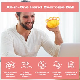 Hand Exercise Ball, Finger Therapy Ball, Grip Strengthener for Adults - Stress Relief, Massage Ball, Resistance Training for Wrist Flexibility, Hand Strengthening, Anxiety Relief(Yellow)