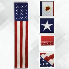 8x20 American USA Flag Embroidered Banner PULL DOWN US Nylon 8ft x 20in 600D