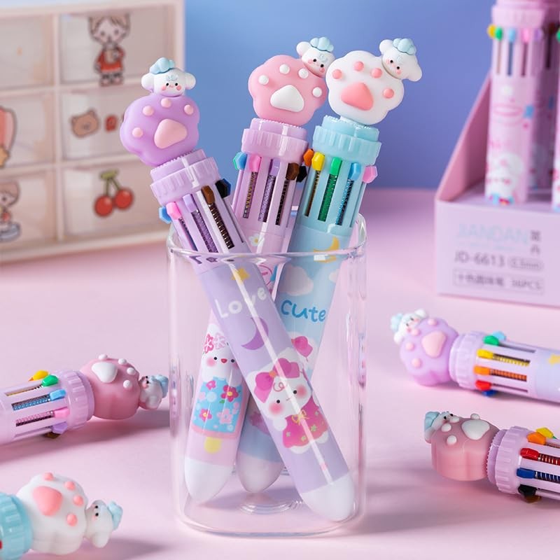 Clapoyis 3pcs 10 Colors Ballpoint Pen 0.5mm Animal Cat