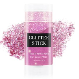 Yeweian Pink Face Body Glitter Stick, Mermaid Sequins Face Glitter Gel, Singer Concerts Music Festival Rave Accessories,Holographic Chunky Glitter Makeup for Lip Eye Hair Body