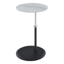 Lilola Home Orbit End Table with Height Adjustable Gray Marble Textured Glass Top