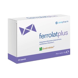 Carepharm, Ferrolat Plus, 20 Capsule di Integratore Alimentare a Base di Ferro, Lattoferrina, Folato e Vitamina C, Contribuiscono alla Normale Funzione del Sistema Immunitario, Senza Glutine, 12 g