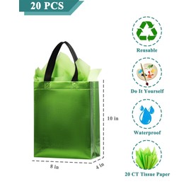 KEYYOOMY Light Green Gift Bags Medium Size Light Green Shiny Reusable Gift Bags with Handles and Tissue Paper Party Favor Bag Goody Bag (8Wx4Dx10H, 20 Pcs)