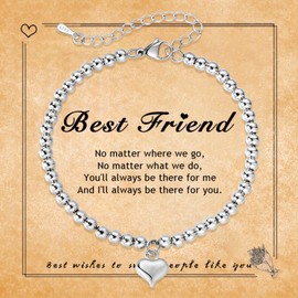 Best Friend Bracelets for Womens, Sterling Silver Friendship Bracelets, Silver Adjustable Heart Bracelet Best Friend Bracelet, Best Friend Birthday Gifts for Women Best Friend Jewellery Gifts