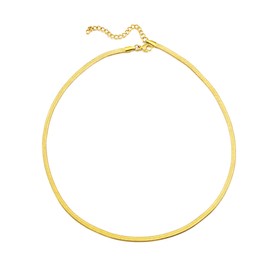 RWQIAN 18K Gold Flat Wide Necklace for Girls Snake Chain Necklaces for Women Herringbone Link Necklace Snake Choker Jewelry Gift for Women Girls (Gold Width 0.12in, Length 16in)