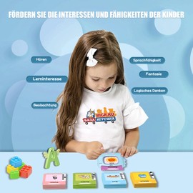 Talking Flashcards, German Talking Flashcards, Children's Toy from 2 3 4 5 6 Years, Language Promotion for Children for Boys Girls 112 Sheets 224 Words Learning Toy German (Blue)