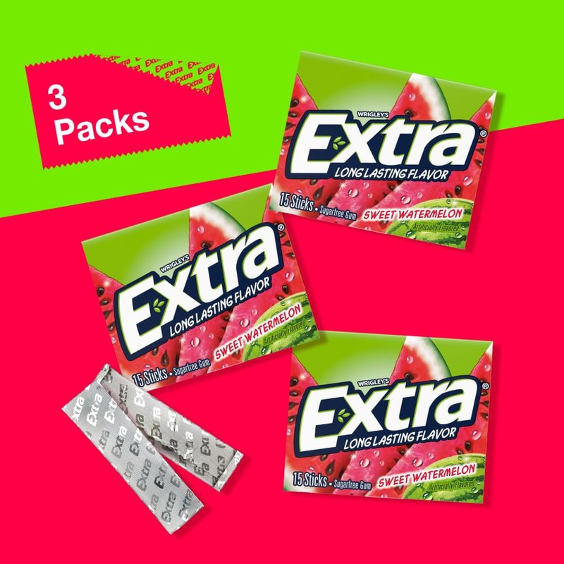 EXTRA Watermelon Sugar Free Chewing Gum, 15 ct (3 Pack)