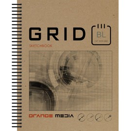 Design Ideation Orange Media GRID Sketchbook. Spiral Bound. Left Spine. Multi-Media. (8.5" x 11") 1/4" BOX. (BLUE GRID). SB-2550-LS