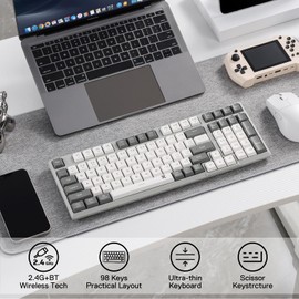 Redragon BK7114 Low-Profile Wireless Computer Keyboard, 98 Keys Slim Office PC Scissors Mechanism Keyboard w/ 2.4G BT Wireless Connection, Tactile Quiet Keystroke, Mixed Color Keycaps