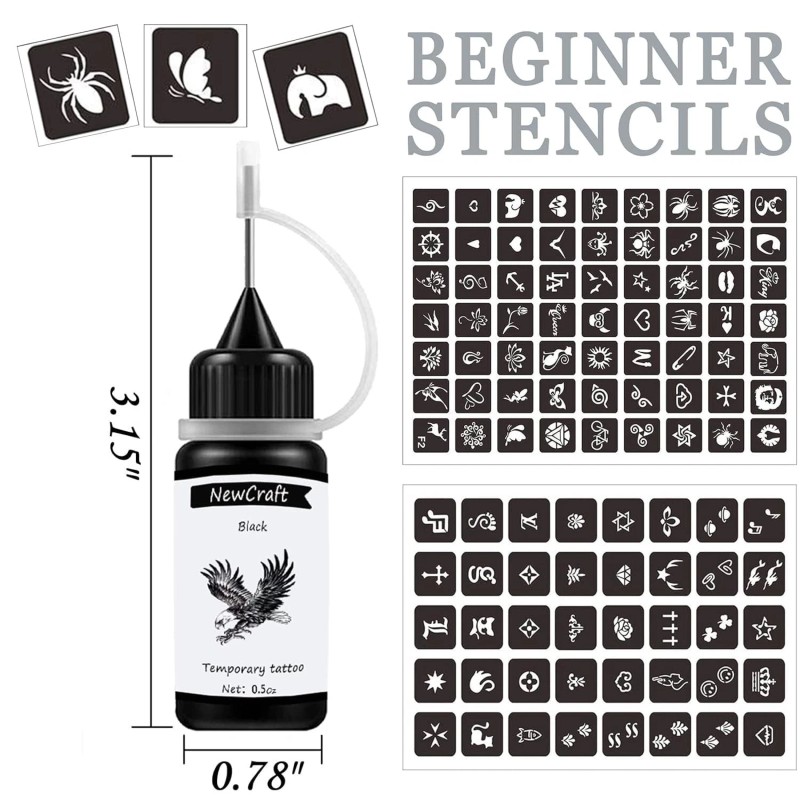 NewCraft Temporary Tattoos Kit, Permanent Tattoo, 4 Pcs with Three