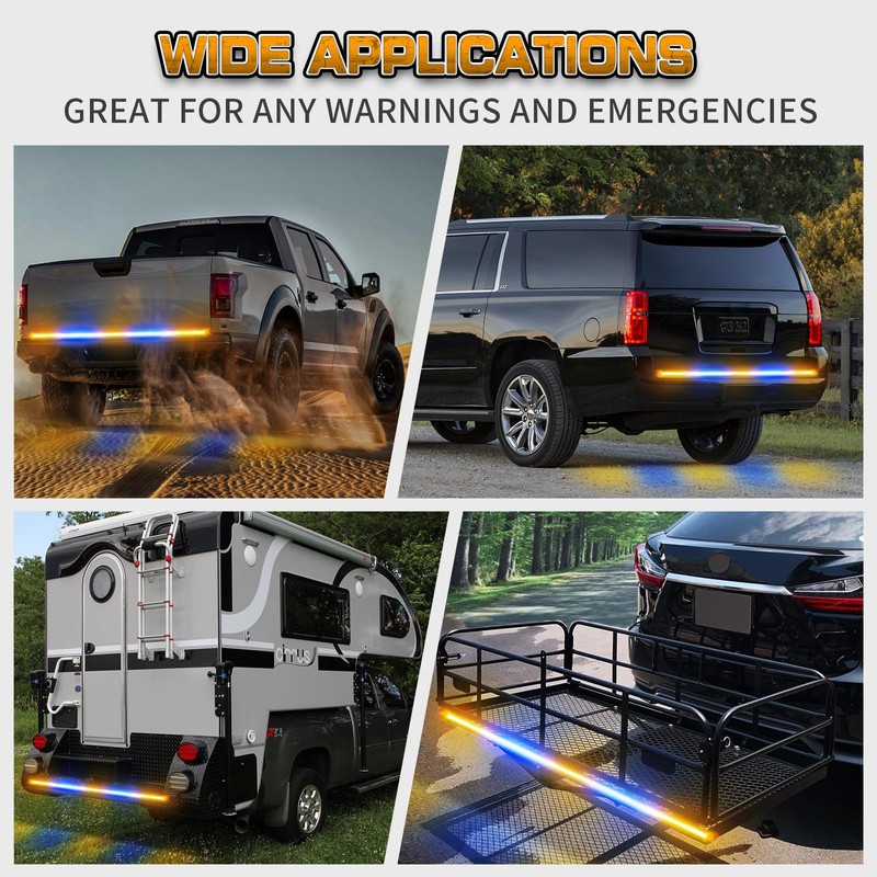 XRIDONSEN 60 inch Amber Blue Truck Tailgate Strobe Lights Strip