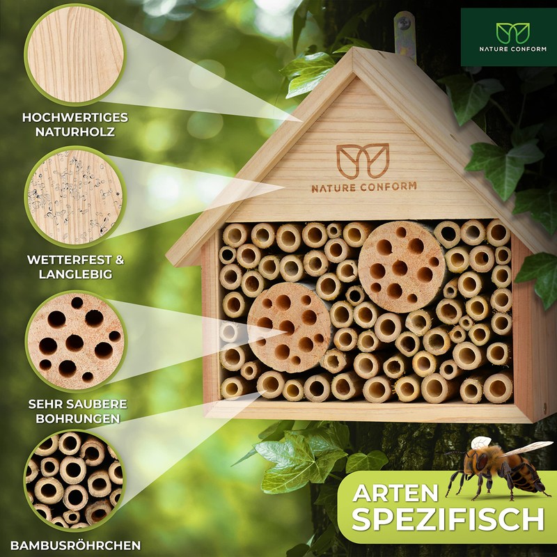 Nature Conform Bee hotel of natural wood, Bamboo, wild bee