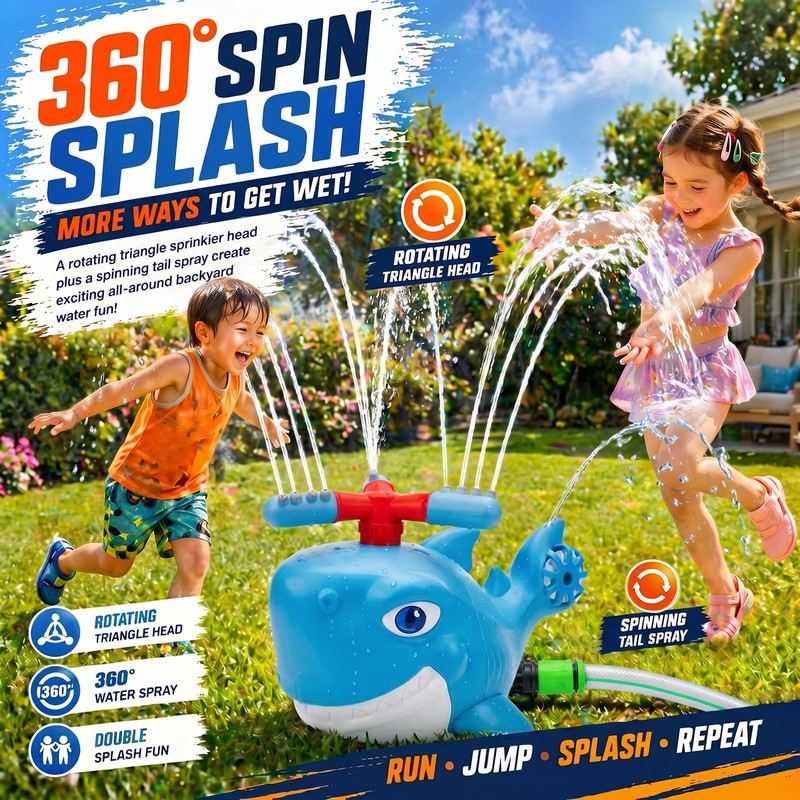 Shark Water Sprinkler Toy, 4-in-1 T Ball Splash Game for