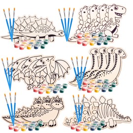 Wood Painting Craft Kit 20 Pack- Easter Basket Stuffer Arts & Crafts Gifts for Kids - Each Dinosaur Painting Set Comes w/ Brush & Paint - Great for Classroom Prizes, Birthday Party Favors, Goodie Bags