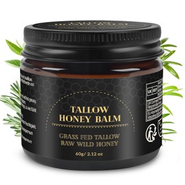 Beef Tallow Skin Care, Tallow Face Cream, Tallow Balm,Organic Grass-Fed Beef Tallow Balm with Honey, Face and Body Moisturizer (60g)