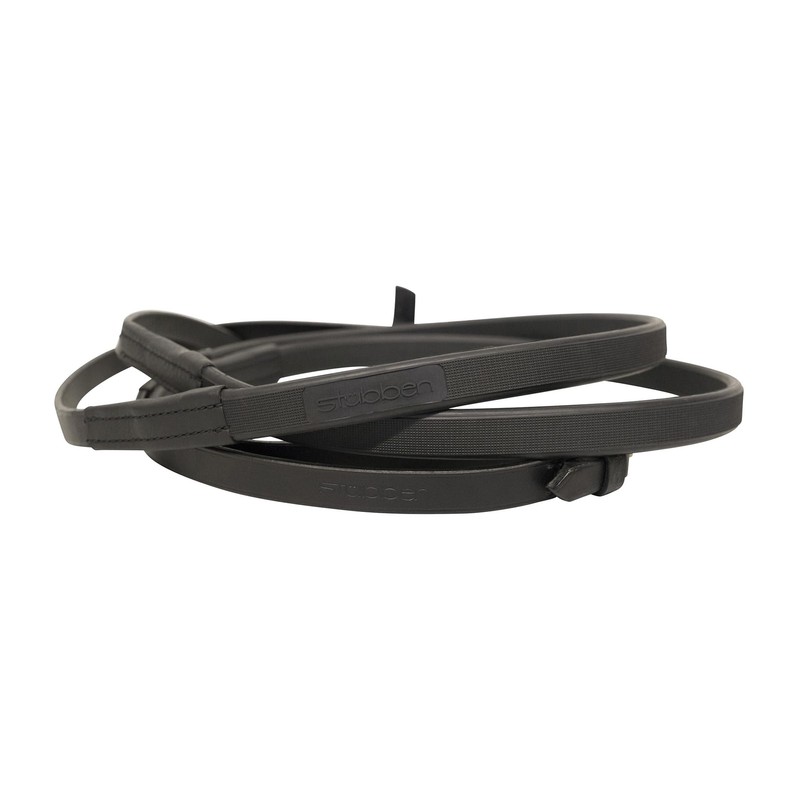 Stübben Rubber Reins Slimline 1/2 Inch with Bridle Hook Ebony