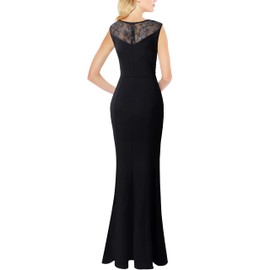 VFSHOW Womens Black and Embroidery Mesh Ruched Ruffles High Split Formal Evening Wedding Maxi Dress 8290 BLK M