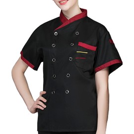 Malltohome Chef Short Sleeve Unisex Classic Double-Breasted Coat Jacket (Black, Medium)
