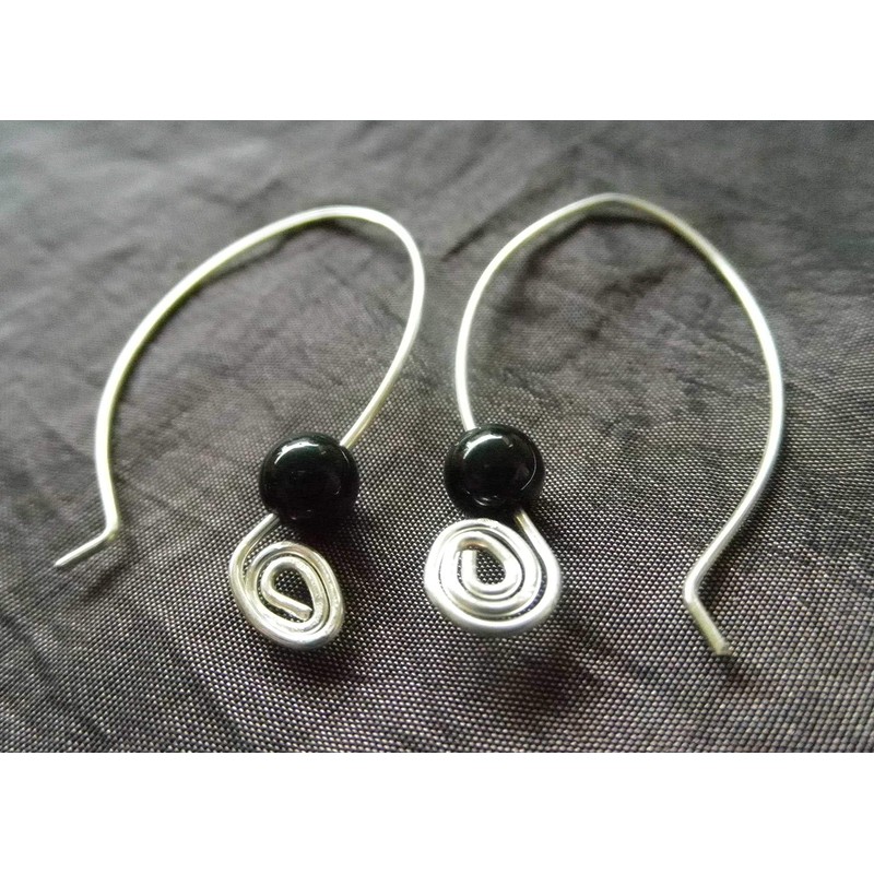 Earrings Elips Gemstone Black Tourmaline Silver-Plated