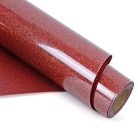 RENLITONG Glitter Red Heat Transfer Vinyl Rolls - 12" x 8ft HTV Vinyl for Shirts, Iron on Vinyl for Cameo - Easy to Cut & Weed for Heat Transfer Design (Glitter Red)