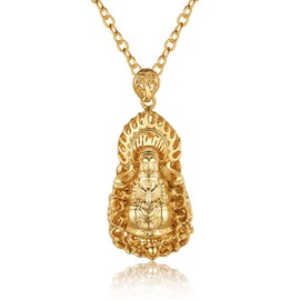 18k Gold Plated Metal Mercy Guan Yin Kwan Yin Buddha Necklace, Lucky Feng Shui Protection Amulet Pendant,Chinese Mythology Necklace,Buddhist jewelry