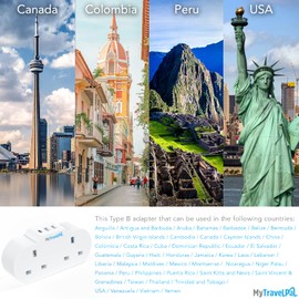 UK to USA Travel Adapter With USB & USB-C | MyTravelPal® 2 Way US Travel Adaptor Plug | Double UK to USA Plug Adapter For America, Mexico, Canada, Thailand & More (USB & USB-C)