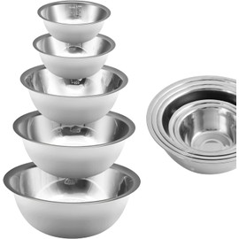 5PCS Stainless Steel Mixing Bowls, Metal Bowls Set, Nesting Bowls for Space Saving Storage, Easy to Clean, Great for Serving, Cooking, Baking, Salad